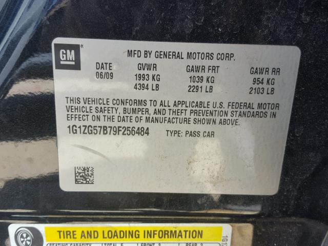 1G1ZG57B79F256484 - 2009 CHEVROLET MALIBU LS შავი ფოტო 10