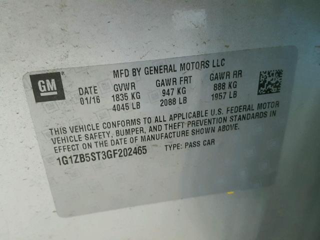 1G1ZB5ST3GF202465 - 2016 CHEVROLET MALIBU SILVER photo 10