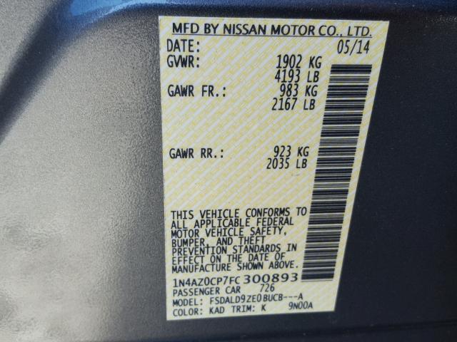 1N4AZ0CP7FC300893 - 2015 NISSAN LEAF S GRAY photo 10