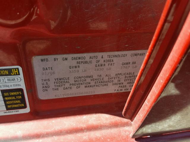 KL1TD566X6B638223 - 2006 CHEVROLET AVEO BASE Czerwony zdjęcie 10