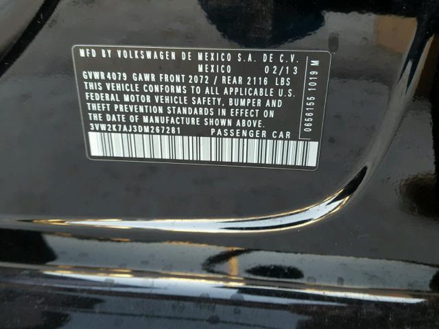 3VW2K7AJ3DM267281 - 2013 VOLKSWAGEN JETTA BASE 黑色 照片 10