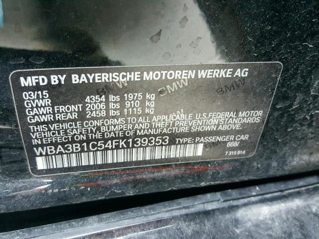 WBA3B1C54FK139353 - 2015 BMW 320 I BLACK photo 10