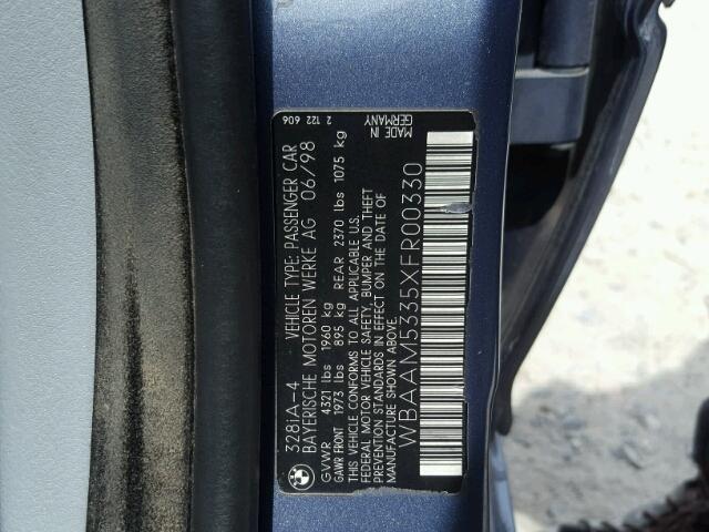 WBAAM5335XFR00330 - 1999 BMW 328I AUTOM BLUE photo 10