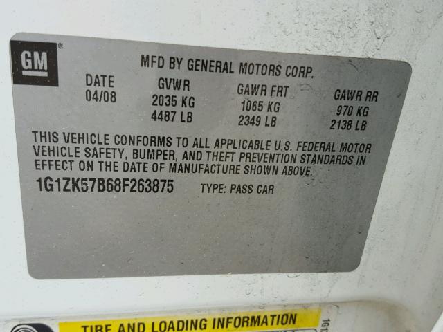 1G1ZK57B68F263875 - 2008 CHEVROLET MALIBU LTZ თეთრი ფოტო 10