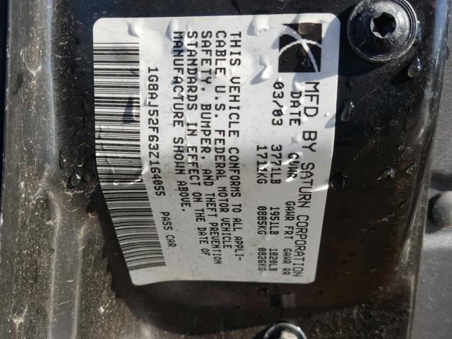 1G8AJ52F63Z164055 - 2003 SATURN ION LEVEL SILVER photo 10