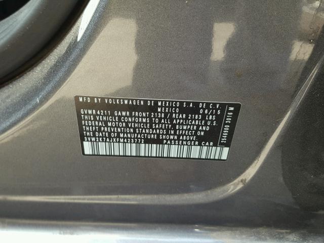 3VW2K7AJXFM423772 - 2015 VOLKSWAGEN JETTA BASE 灰色 照片 10