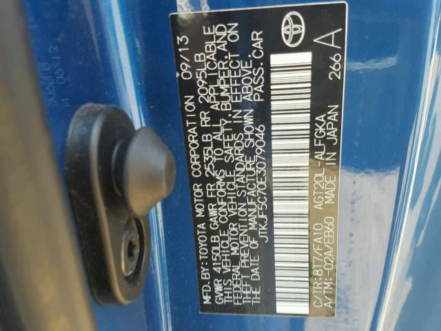 JTKJF5C70E3079046 - 2014 TOYOTA SCION TC BLUE photo 10