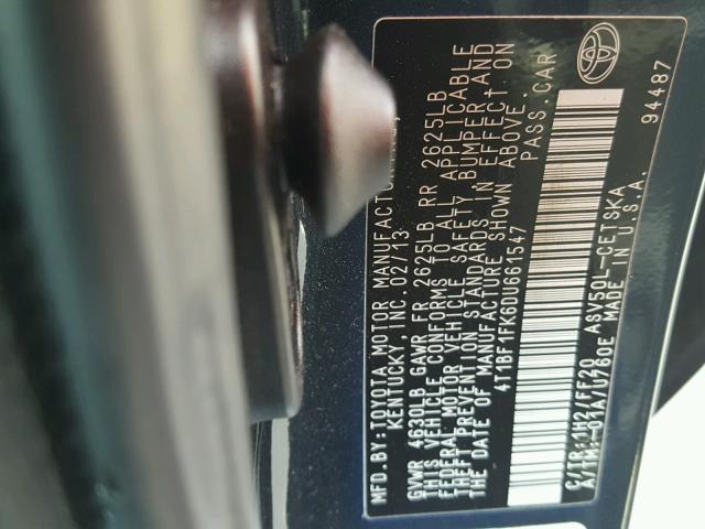 4T1BF1FK6DU661547 - 2013 TOYOTA CAMRY L 青色 照片 10