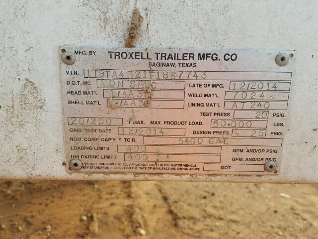 1T9TA4321F1867743 - 2015 TROX TANKER TRL WHITE photo 10