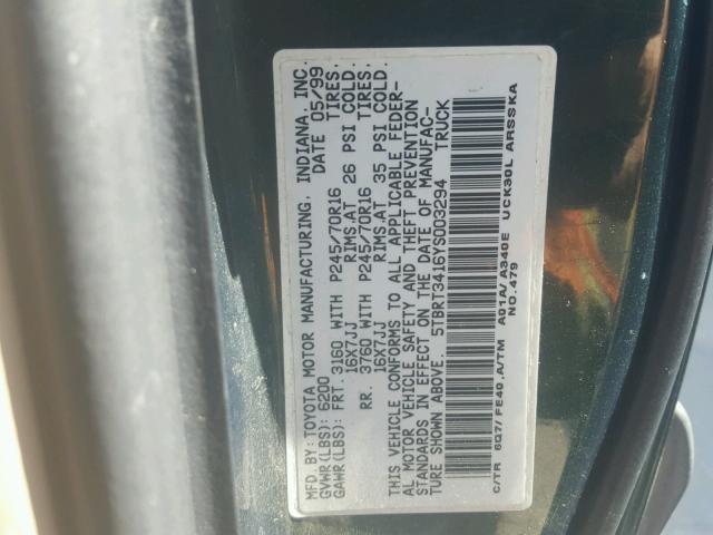 5TBRT3416YS003294 - 2000 TOYOTA TUNDRA ACC მწვანე ფოტო 10