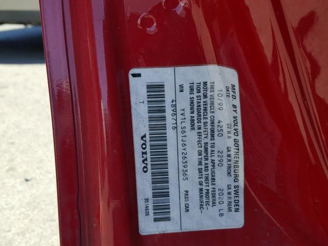 YV1LS61J6Y2639365 - 2000 VOLVO S70 BASE RED photo 10