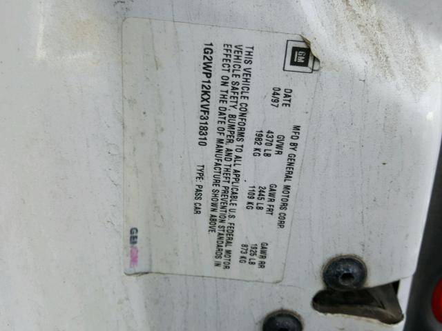 1G2WP12KXVF318310 - 1997 PONTIAC GRAND PRIX WHITE photo 10