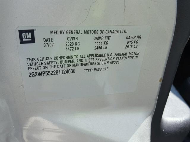 2G2WP552281124630 - 2008 PONTIAC GRAND PRIX SILVER photo 10