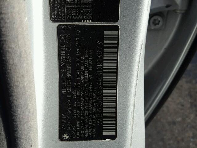 WBAGN63483DR13973 - 2003 BMW 745 LI Szary zdjęcie 10