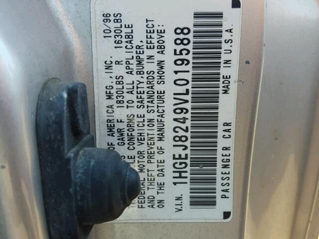 1HGEJ8249VL019588 - 1997 HONDA CIVIC EX ვერცხლისფერი ფოტო 10