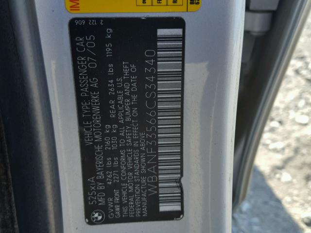 WBANF33566CS34340 - 2006 BMW 525 XI ვერცხლისფერი ფოტო 10