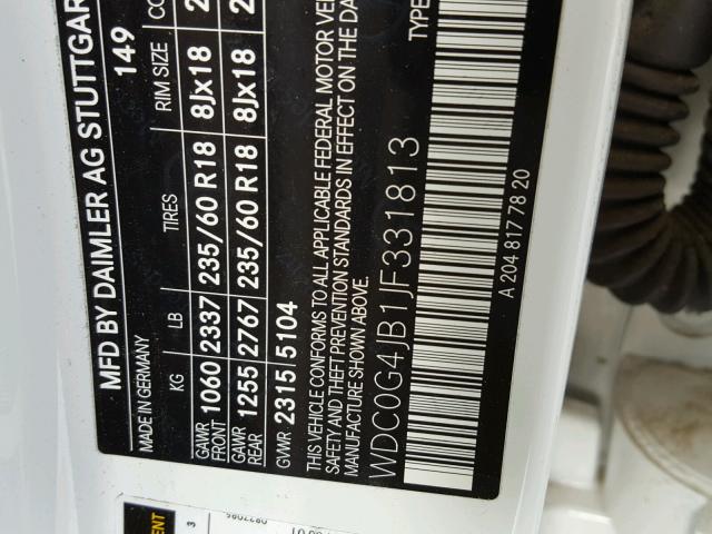 WDC0G4JB1JF331813 - 2018 MERCEDES-BENZ GLC 300 WHITE photo 10