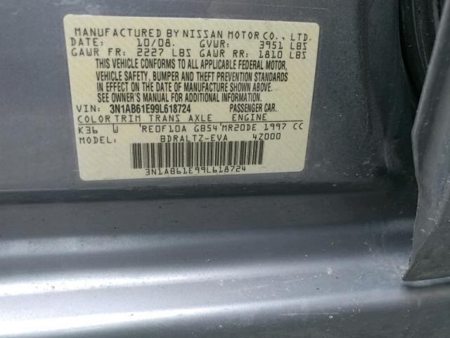 3N1AB61E99L618724 - 2009 NISSAN SENTRA 2.0 SILVER photo 10