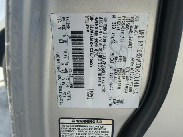 5LMEU68HX3ZJ45689 - 2003 LINCOLN AVIATOR 灰色 照片 10