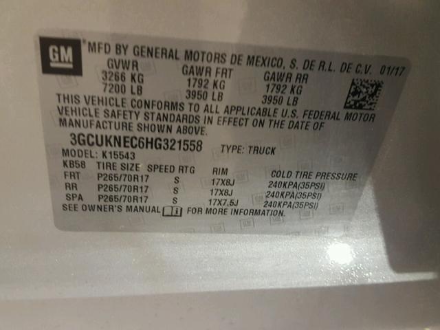 3GCUKNEC6HG321558 - 2017 CHEVROLET SILVERADO GRAY photo 10