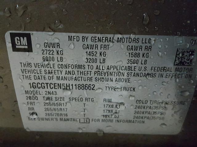 1GCGTCEN5H1188662 - 2017 CHEVROLET COLORADO L BROWN photo 10