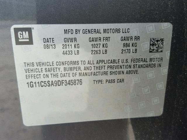 1G11C5SA9DF345876 - 2013 CHEVROLET MALIBU 1LT 灰色 照片 10