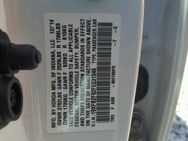 19XFB2F92FE031546 - 2015 HONDA CIVIC EXL WHITE photo 10