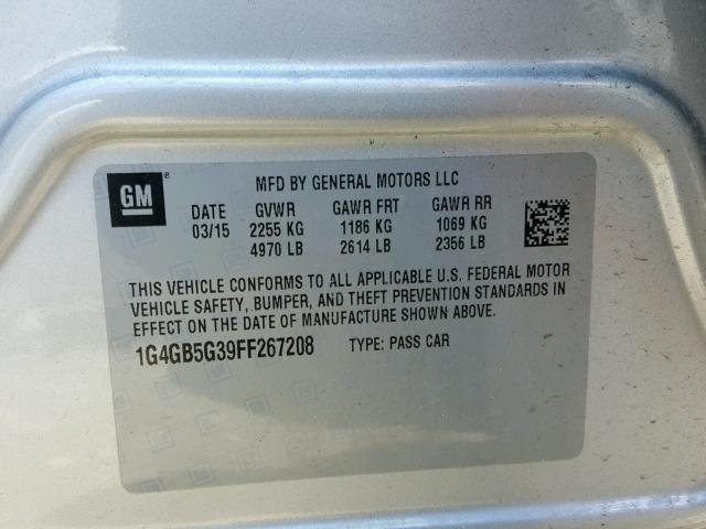 1G4GB5G39FF267208 - 2015 BUICK LACROSSE SILVER photo 10
