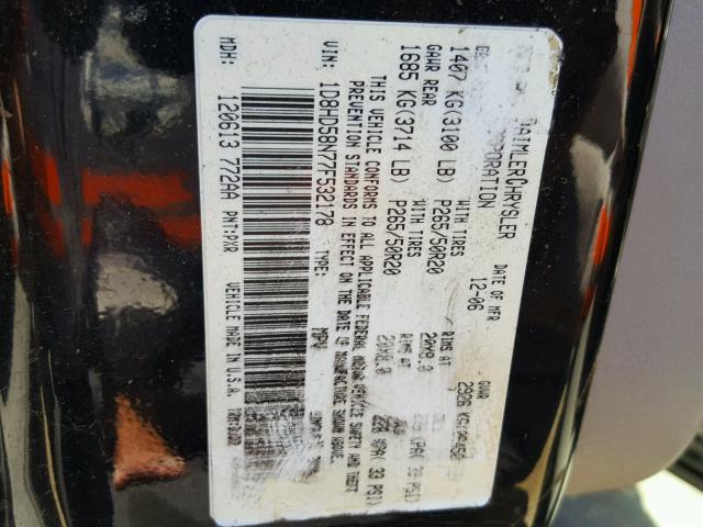 1D8HD58N77F532178 - 2007 DODGE DURANGO LI BLACK photo 10