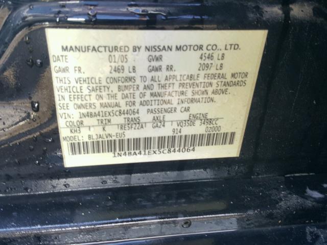 1N4BA41EX5C844064 - 2005 NISSAN MAXIMA SE BLACK photo 10