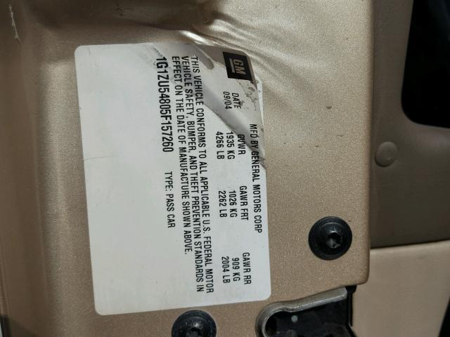 1G1ZU54805F157260 - 2005 CHEVROLET MALIBU LT GOLD photo 10