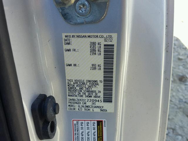 1N4BL2EP2CC220945 - 2012 NISSAN ALTIMA SR SILVER photo 10