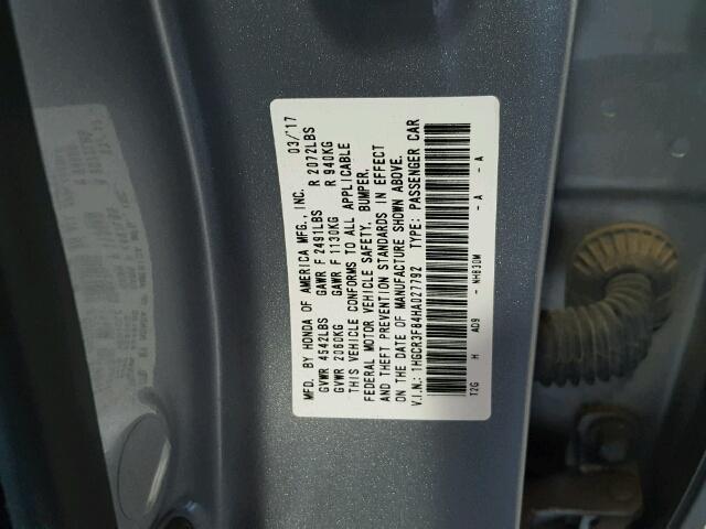 1HGCR3F84HA027792 - 2017 HONDA ACCORD EXL SILVER photo 10