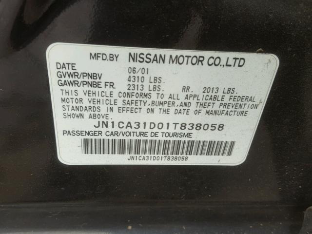 JN1CA31D01T838058 - 2001 NISSAN MAXIMA GXE BLACK photo 10