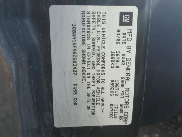 1G8AN15F96Z203427 - 2006 SATURN ION LEVEL BLUE photo 10