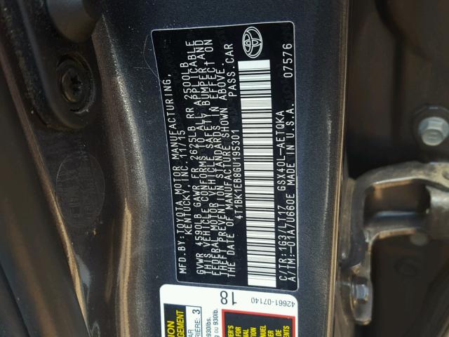 4T1BK1EB8GU195301 - 2016 TOYOTA AVALON XLE GRAY photo 10