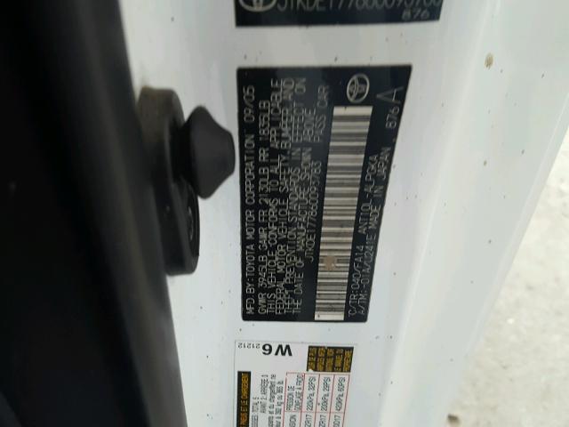 JTKDE177860093783 - 2006 TOYOTA SCION TC 白色 照片 10