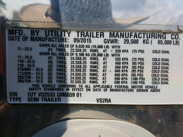 1UYVS2533GM665901 - 2016 UTILITY TRAILER SILVER photo 10