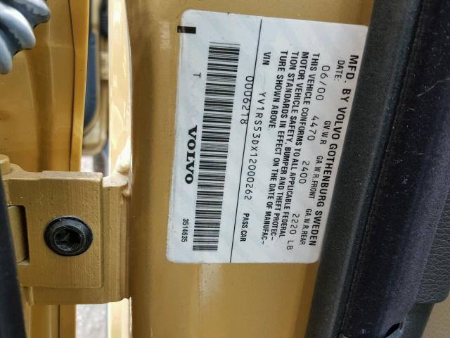 YV1RS53DX12000262 - 2001 VOLVO S60 T5 GOLD photo 10