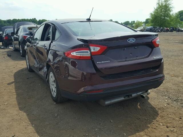 3FA6P0G76DR127176 - 2013 FORD FUSION S MAROON photo 3
