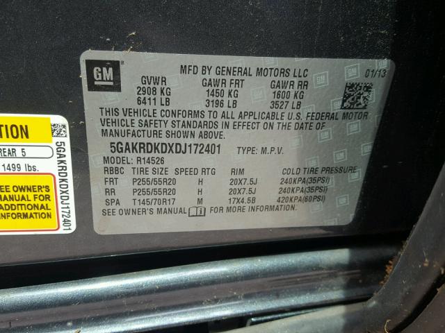 5GAKRDKDXDJ172401 - 2013 BUICK ENCLAVE BLACK photo 10