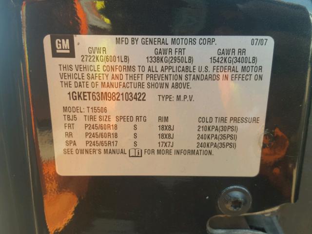 1GKET63M982103422 - 2008 GMC ENVOY DENA BLACK photo 10