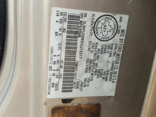 5LMFU28R51LJ12217 - 2001 LINCOLN NAVIGATOR TAN photo 10