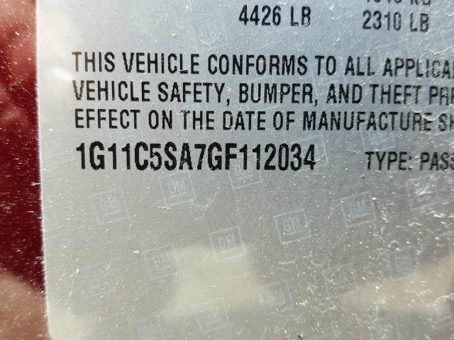 1G11C5SA7GF112034 - 2016 CHEVROLET MALIBU LIM 红色 照片 10