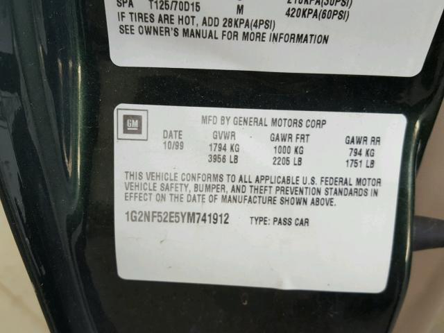 1G2NF52E5YM741912 - 2000 PONTIAC GRAND AM S Yaşıl foto 10