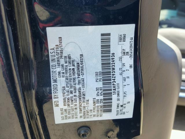 1FAHP34Z93W324936 - 2003 FORD FOCUS SE C BLUE photo 10