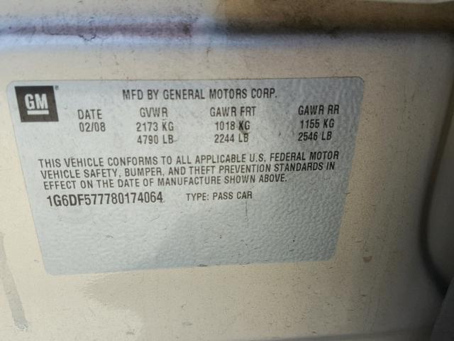 1G6DF577780174064 - 2008 CADILLAC CTS TAN photo 10