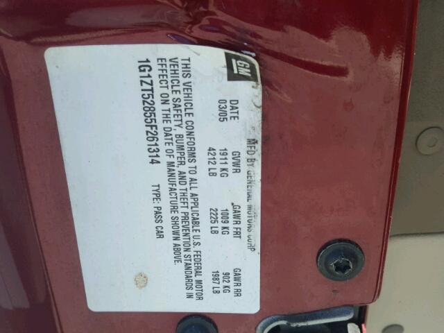 1G1ZT52855F261314 - 2005 CHEVROLET MALIBU LS ბურგუნდია ფოტო 10