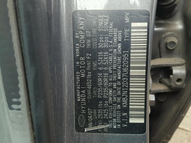 KM8JN12D37U620951 - 2007 HYUNDAI TUCSON SE GRAY photo 10