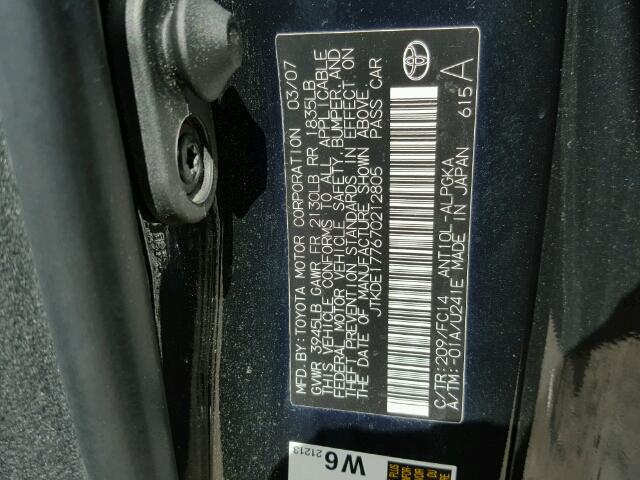 JTKDE177670212805 - 2007 TOYOTA SCION TC 黑色 照片 10